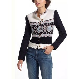 NWT!! Anthropologie ELEVENSES Buckhaven Fairisle Sweater Cardigan Jacket Size 12